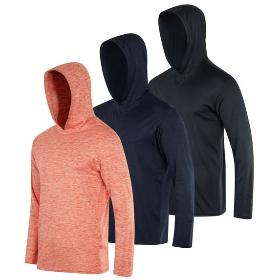Real Essentials 3 Pack: Men's Dry Fit Wicking Long Sleeve Fishing Active Hoodie Pullover Sweatshirt (Big & Tall)