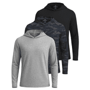 Real Essentials 3 Pack: Men's Dry Fit Wicking Long Sleeve Fishing Active Hoodie Pullover Sweatshirt (Big & Tall)