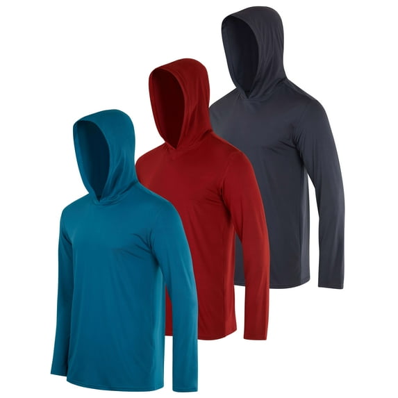 Real Essentials 3 Pack: Men's Dry Fit Wicking Long Sleeve Fishing Active Hoodie Pullover Sweatshirt (Big & Tall)