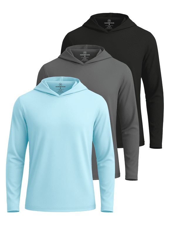 3 Pack: Men's Dry Fit Wicking Long Sleeve Fishing Active Hoodie Pullover Sweatshirt (Big & Tall)