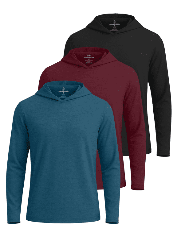 3 Pack: Men's Dry Fit Wicking Long Sleeve Fishing Active Hoodie Pullover Sweatshirt (Big & Tall)