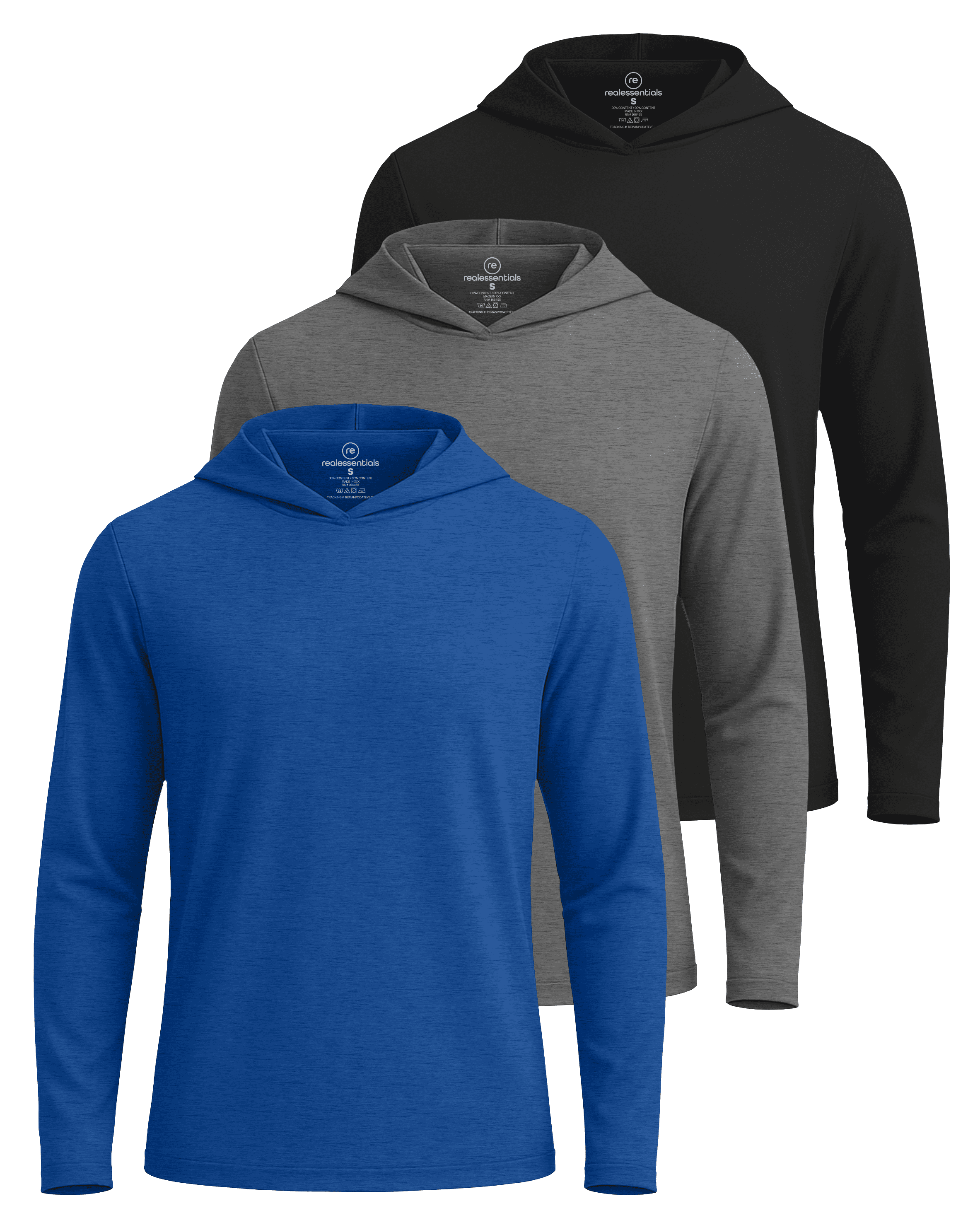 3 Pack: Men's Dry Fit Wicking Long Sleeve Fishing Active Hoodie Pullover Sweatshirt (Big & Tall)