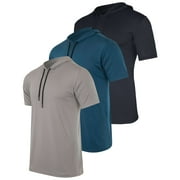 Real Essentials 3 Pack Mens Dry Fit Short Sleeve Active Athletic Hoodie Pullover Sweatshirt Available in Big & Tall