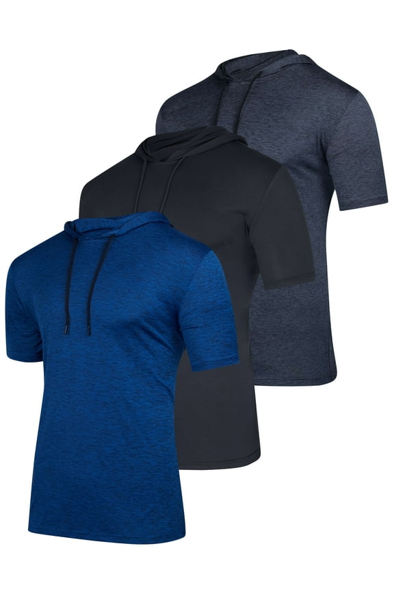 3 Pack: Men's Dry Fit Short Sleeve Active Athletic Hoodie Pullover Sweatshirt (Available in Big & Tall)