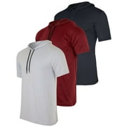 REAL ESSENTIALS 3 Pack: Men's Dry Fit Short Sleeve Active Athletic Hoodie Pullover Sweatshirt (Available in Big & Tall)