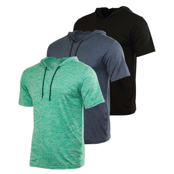 Real Essentials 3 Pack: Men's Dry Fit Short Sleeve Active Athletic Hoodie Pullover Sweatshirt (Available in Big & Tall)