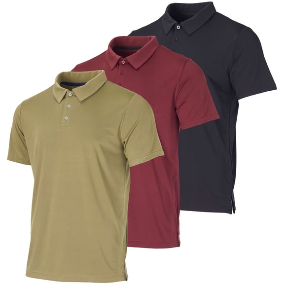 Real Essentials 3 Pack: Men's Dry-Fit Short Sleeve Polo Shirt - Performance Golf Moisture Wicking (Available In Big & Tall)