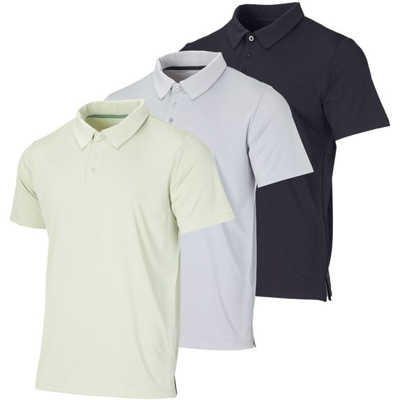 Real Essentials 3 Pack: Men's Dry-Fit Short Sleeve Polo Shirt - Performance Golf Moisture Wicking (Available In Big & Tall)