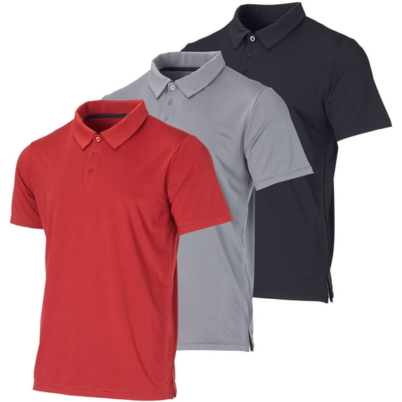 Real Essentials 3 Pack: Men's Dry-Fit Short Sleeve Polo Shirt - Performance Golf Moisture Wicking (Available In Big & Tall)