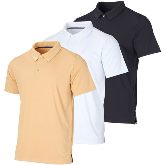 Real Essentials 3 Pack: Men's Dry-Fit Short Sleeve Polo Shirt - Performance Golf Moisture Wicking (Available In Big & Tall)