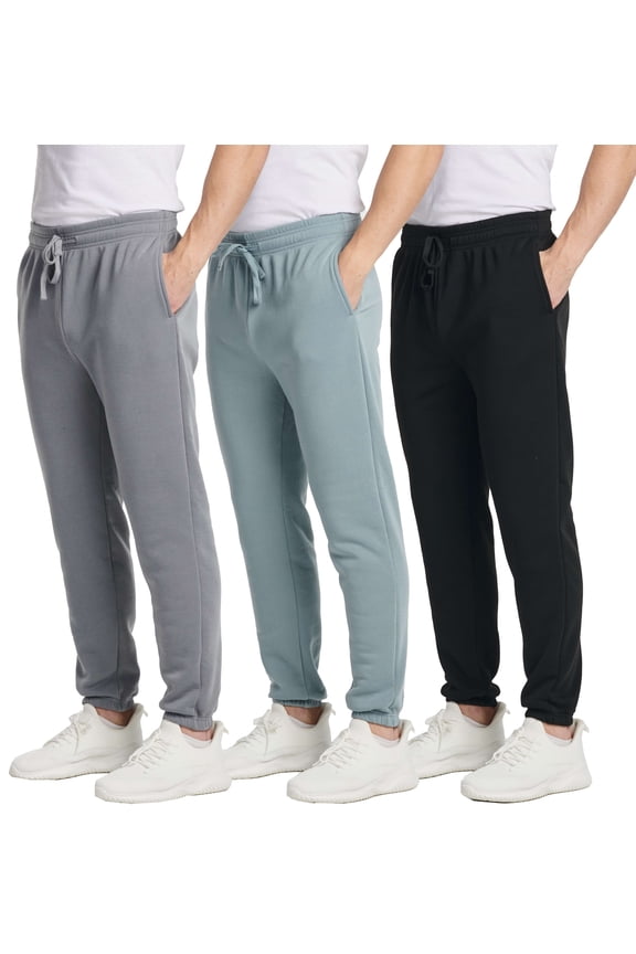 3 Pack: Men's Fleece Elastic Bottom Jogger Sweatpants with Pockets (Available In Big & Tall)