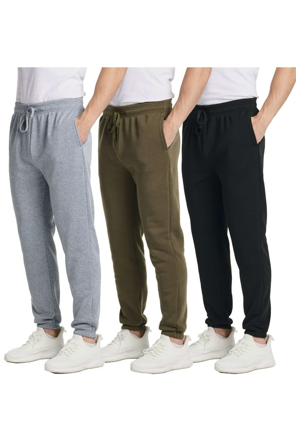 3 Pack: Men's Fleece Elastic Bottom Jogger Sweatpants with Pockets (Available In Big & Tall)