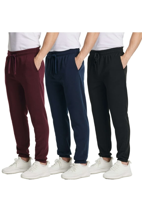3 Pack: Men's Fleece Elastic Bottom Jogger Sweatpants with Pockets (Available In Big & Tall)