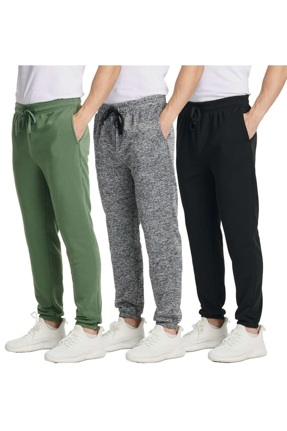3 Pack: Men's Cotton Fleece Jogger Sweatpants – Casual Comfy Athletic Pants with Pockets (Big & Tall)