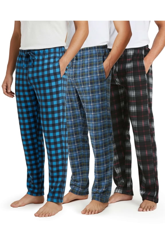 3 Pack: Men's Fleece Pajama Pants Loungewear Soft Pj Bottoms Sleepwear Pockets (Big & Tall Available)
