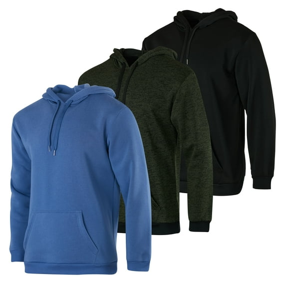 Real Essentials 3 Pack: Men's Fleece Pullover Hoodie - Long Sleeve Hooded Sweatshirt Pockets (Available in Big & Tall)