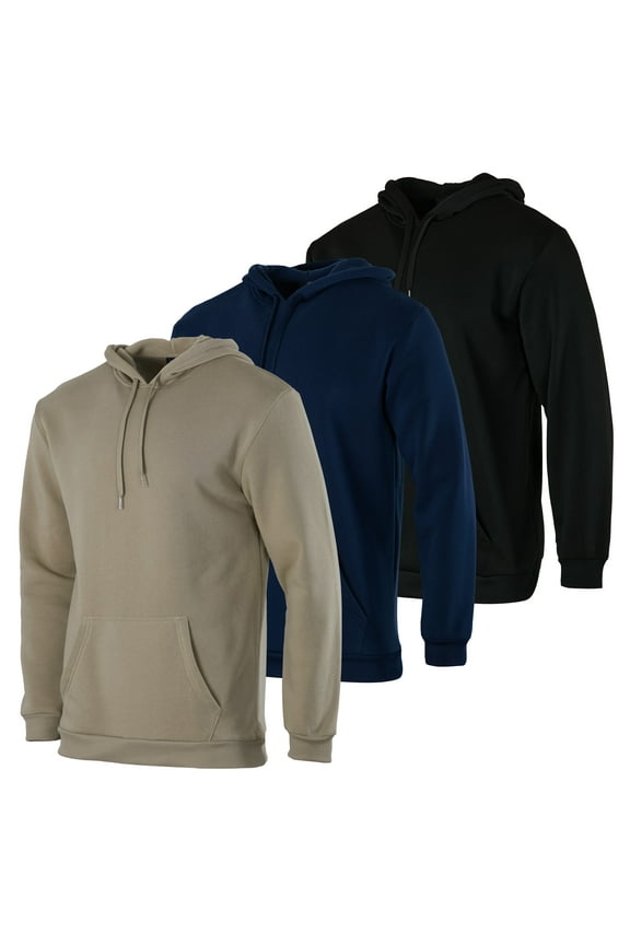 3 Pack: Men's Fleece Pullover Hoodie - Long Sleeve Hooded Sweatshirt Pockets (Available in Big & Tall)