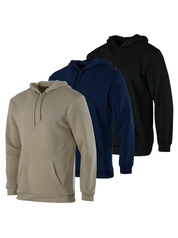 3 Pack: Men's Fleece Pullover Hoodie - Long Sleeve Hooded Sweatshirt Pockets (Available in Big & Tall)