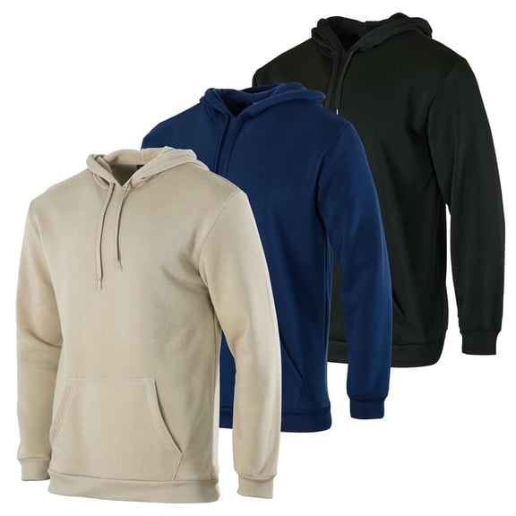 Real Essentials 3 Pack: Men's Fleece Pullover Hoodie - Long Sleeve Hooded Sweatshirt Pockets (Available in Big & Tall)
