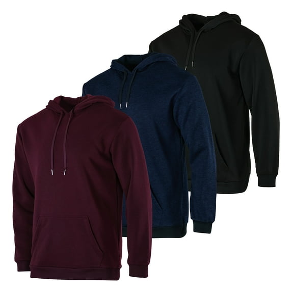 Real Essentials 3 Pack: Men's Fleece Pullover Hoodie - Long Sleeve Hooded Sweatshirt Pockets (Available in Big & Tall)