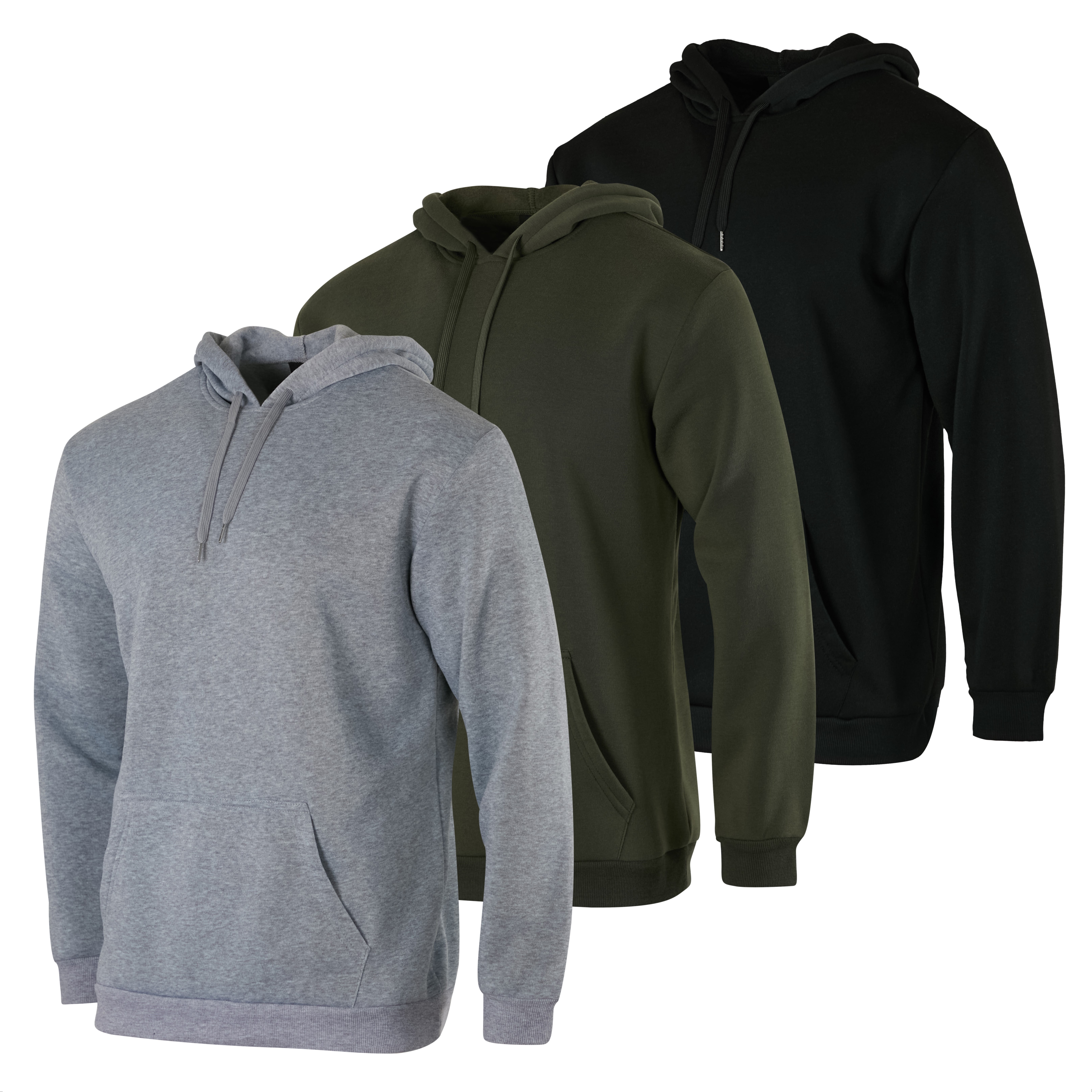 Real Essentials 3 Pack: Men's Fleece Pullover Hoodie - Long Sleeve Hooded Sweatshirt Pockets (Available in Big & Tall)