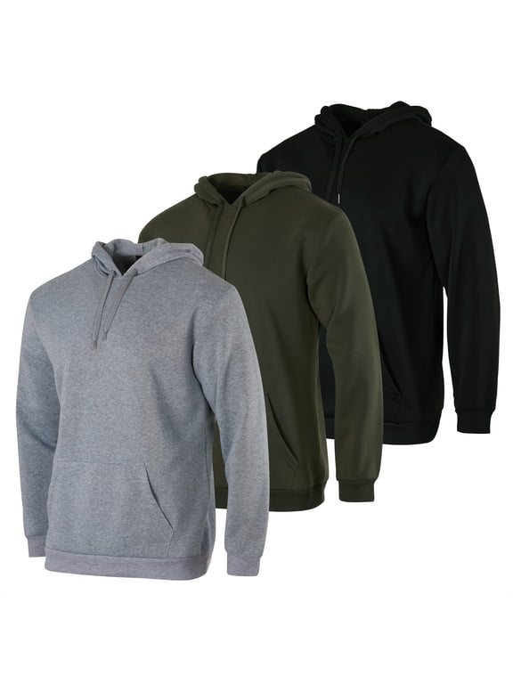 3 Pack: Men's Fleece Pullover Hoodie - Long Sleeve Hooded Sweatshirt Pockets (Available in Big & Tall)