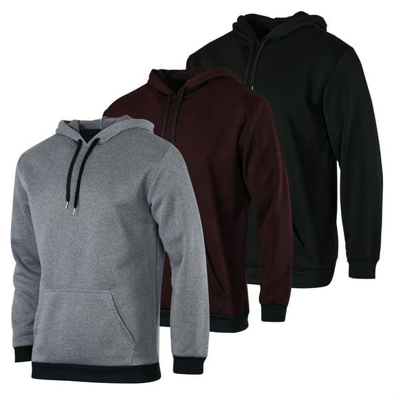 Real Essentials 3 Pack: Men's Fleece Pullover Hoodie - Long Sleeve Hooded Sweatshirt Pockets (Available in Big & Tall)
