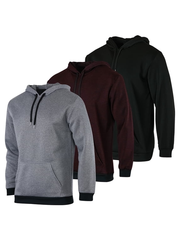 3 Pack: Men's Fleece Pullover Hoodie - Long Sleeve Hooded Sweatshirt Pockets (Available in Big & Tall)