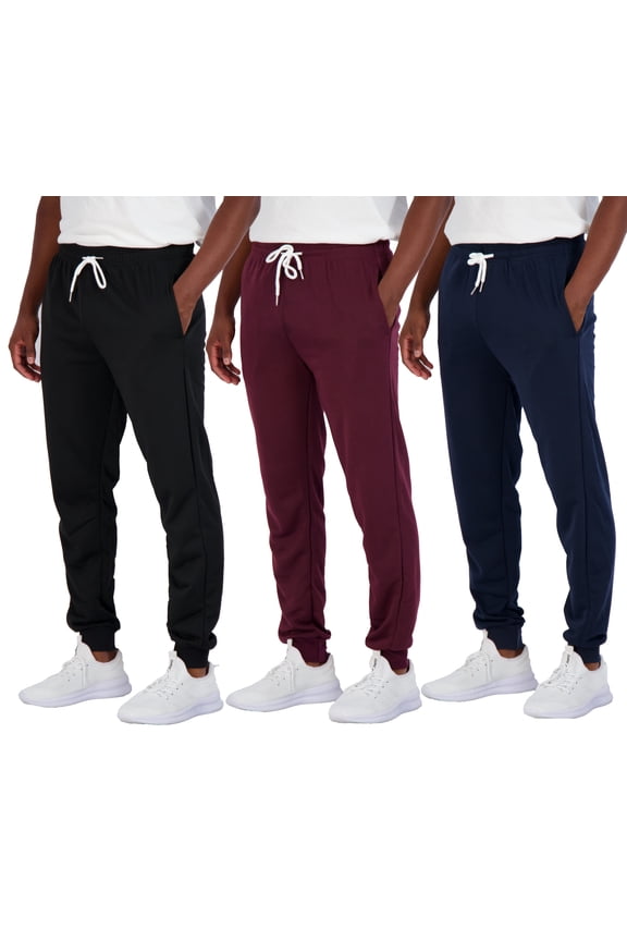 3 Pack: Men's French Terry Fleece Active Casual Jogger Sweatpants with Pockets (Available in Big & Tall)