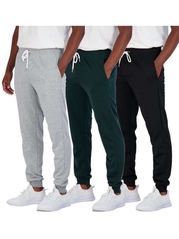 3 Pack: Men's French Terry Fleece Active Casual Jogger Sweatpants with Pockets (Available in Big & Tall)