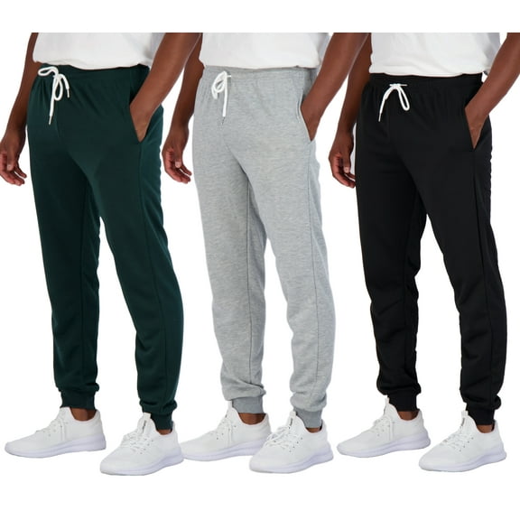 Real Essentials 3 Pack: Men's French Terry Fleece Active Casual Jogger Sweatpants with Pockets (Available in Big & Tall)