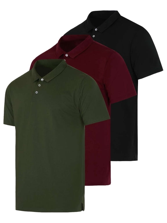 3 Pack: Men's Jersey Cotton Short Sleeve Polo Shirt - Breathable Performance Polo (Available in Big & Tall)