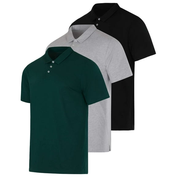 Real Essentials 3 Pack: Men's Jersey Cotton Short Sleeve Polo Shirt - Breathable Performance Polo (Available in Big & Tall)