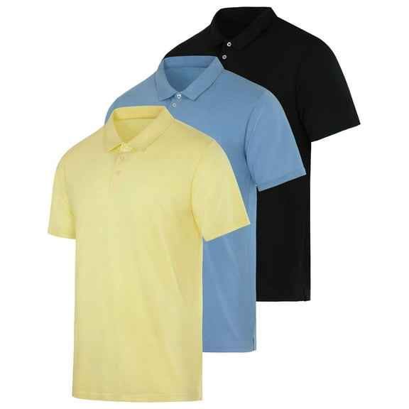 Real Essentials 3 Pack: Men's Jersey Cotton Short Sleeve Polo Shirt - Breathable Performance Polo (Available in Big & Tall)