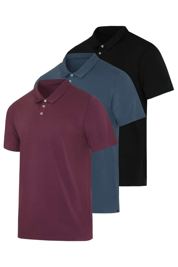 3 Pack: Men's Jersey Cotton Short Sleeve Polo Shirt - Breathable Performance Polo (Available in Big & Tall)