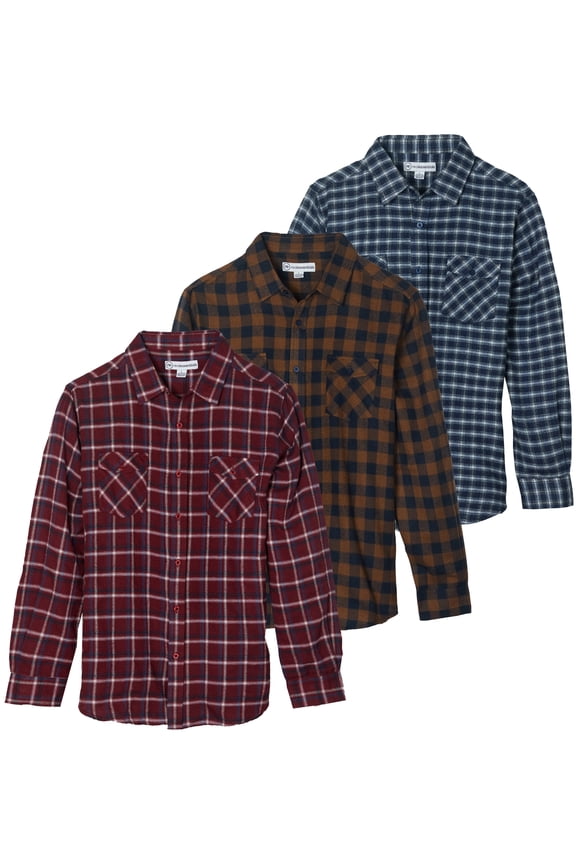 3 Pack: Men's Long-Sleeve Flannel Button Down Plaid Casual Shirt (Available in Big & Tall)