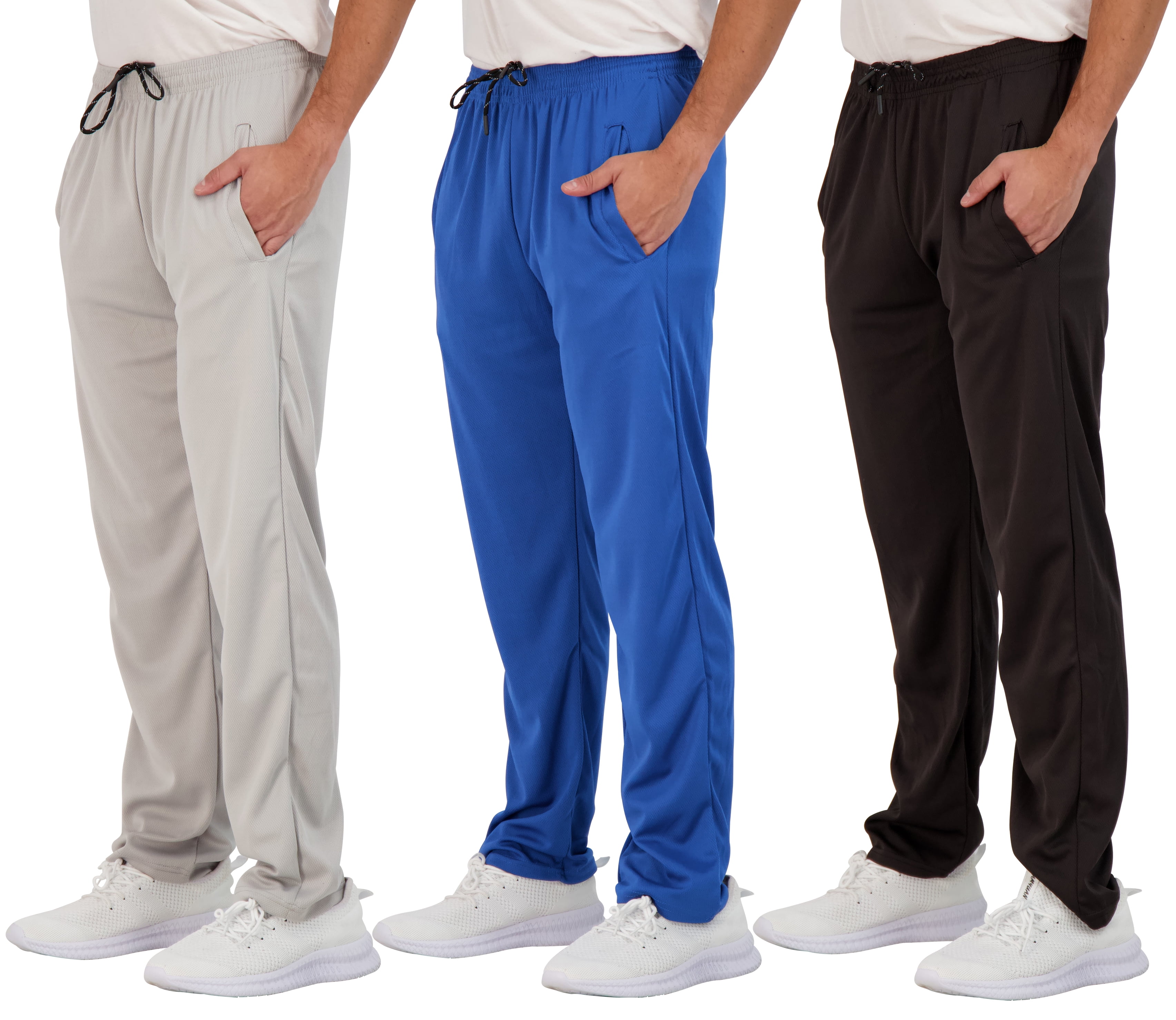 Real Essentials 3 Pack Men s Mesh Athletic Gym Workout Lounge Open Bottom Sweatpants with Pockets Available In Big Tall Walmart