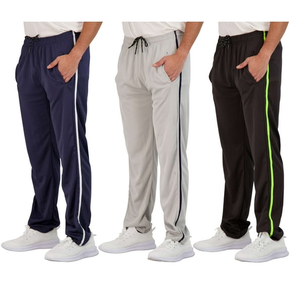 Real Essentials 3 Pack: Men's Mesh Athletic Gym Workout Lounge Open Bottom Sweatpants with Pockets (Available In Big & Tall)