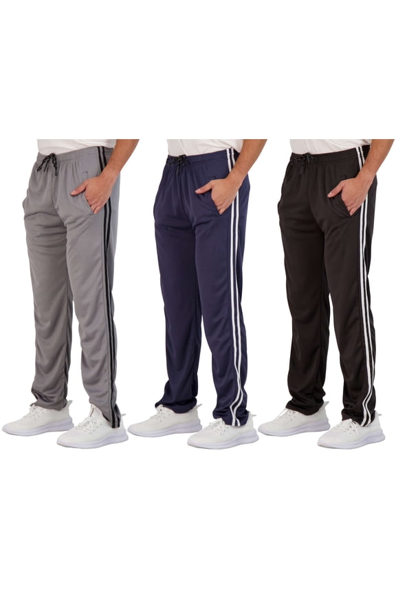 3 Pack: Men's Mesh Open Bottom Sweatpants Gym Active Athletic Workout Casual Pants with Pockets (Big & Tall)