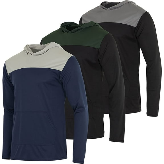 Real Essentials 3 Pack: Men's Mesh Long Sleeve Athletic Pullover Hoodie Sweatshirt Pockets UPF 50+ (Available In Big & Tall)