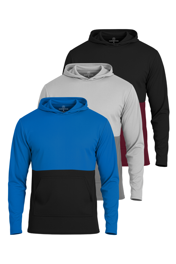 3 Pack: Mens Mesh Hoodies | Lightweight Long Sleeve Workout & Gym Pullover (Big & Tall)