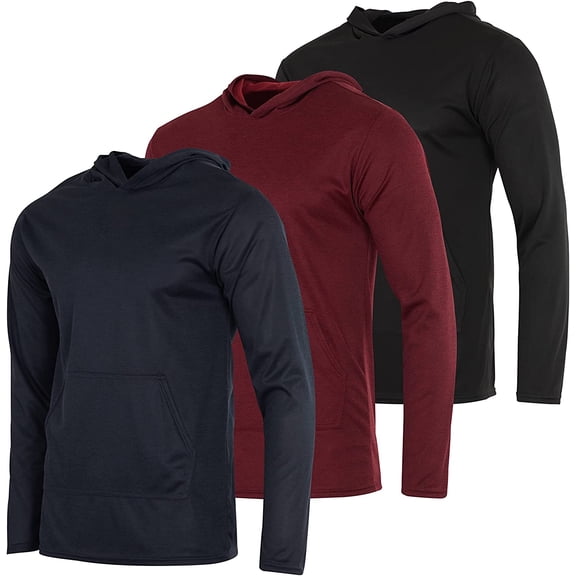 Real Essentials 3 Pack: Men's Mesh Long Sleeve Athletic Pullover Hoodie Sweatshirt Pockets UPF 50+ (Available In Big & Tall)