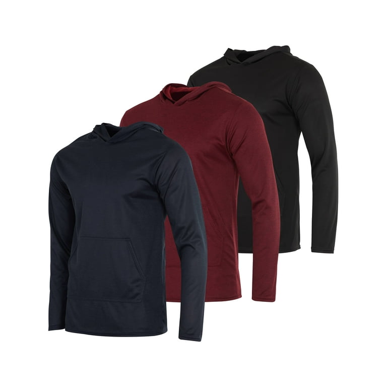 Real Essentials 3 Pack: Men's Mesh Long Sleeve Athletic Pullover Hoodie  Sweatshirt Pockets UPF 50+ (Available In Big & Tall)