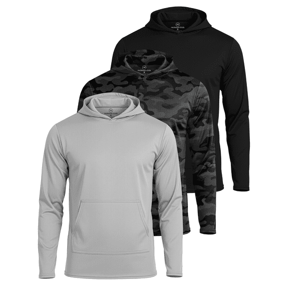Real Essentials 3 Pack: Mens Mesh Hoodies | Lightweight Long Sleeve Workout & Gym Pullover (Big & Tall)