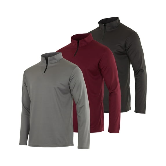 Real Essentials 3 Pack: Men's Mesh Long Sleeve Athletic Quarter Zip Pullover - Outdoor UPF 50+ (Available in Big & Tall)