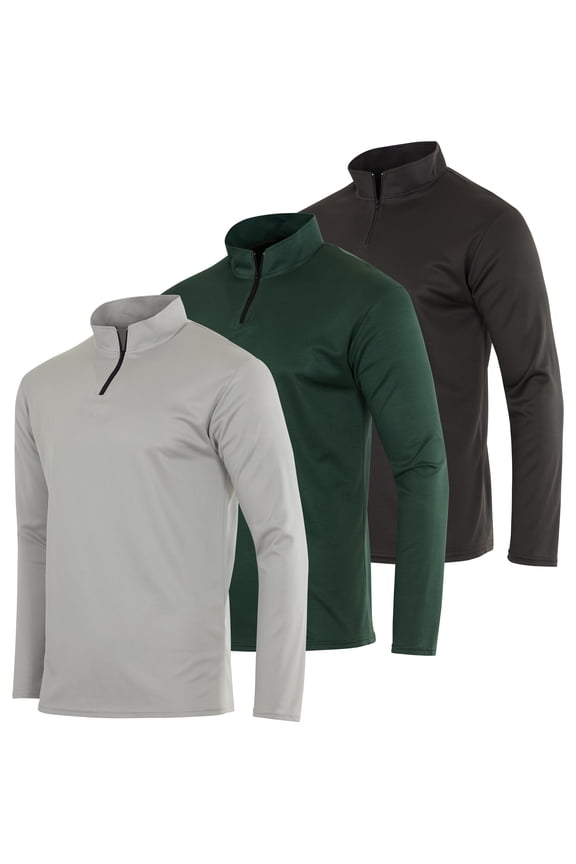 3 Pack: Men's Mesh Long Sleeve Athletic Quarter Zip Pullover - Outdoor UPF 50+ (Available in Big & Tall)