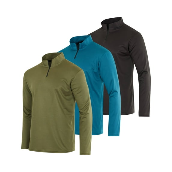 Real Essentials 3 Pack: Men's Mesh Long Sleeve Athletic Quarter Zip Pullover - Outdoor UPF 50+ (Available in Big & Tall)