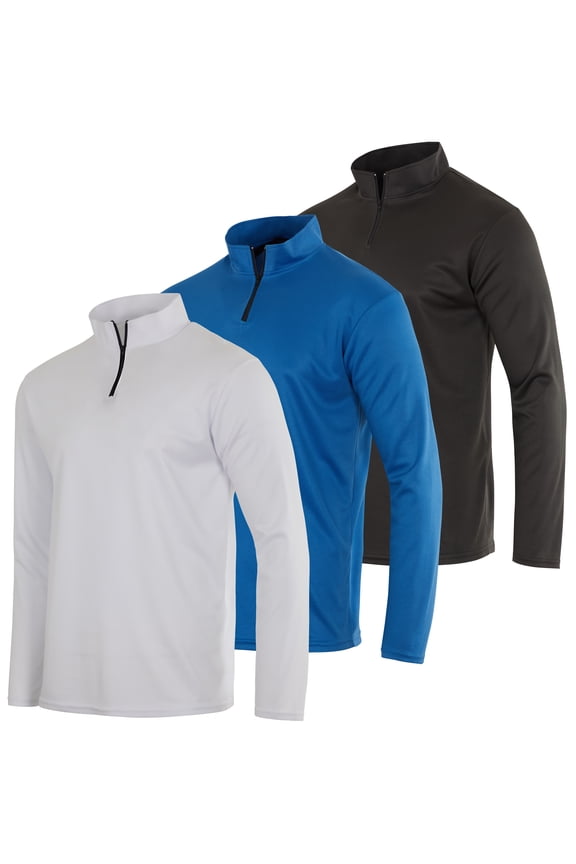 3 Pack: Men's Mesh Long Sleeve Athletic Quarter Zip Pullover - Outdoor UPF 50+ (Available in Big & Tall)