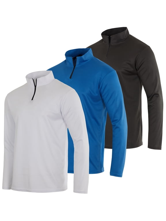 3 Pack: Men's Mesh Long Sleeve Athletic Quarter Zip Pullover - Outdoor UPF 50+ (Available in Big & Tall)