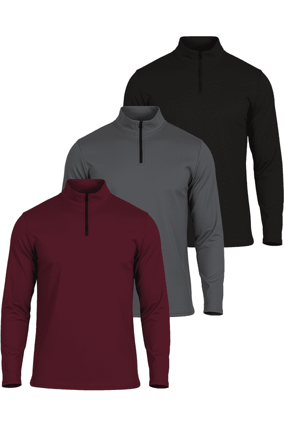 3 Pack: Men's Mesh Long Sleeve Athletic Quarter Zip Pullover - Outdoor UPF 50+ (Available in Big & Tall)